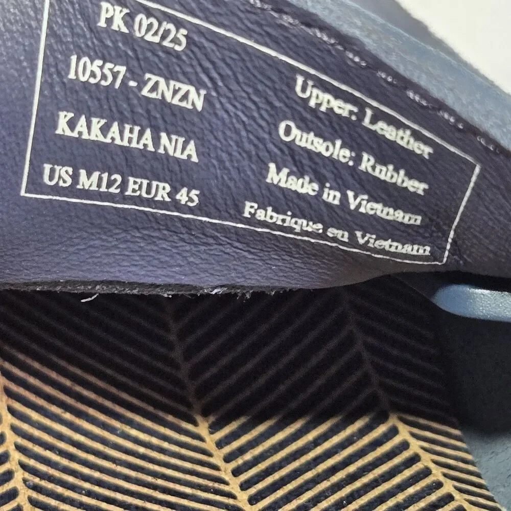$140 Olukai Kākaha Nia Mens 12 Leather Slip On Shoes Loafer Casual Indigo Blue